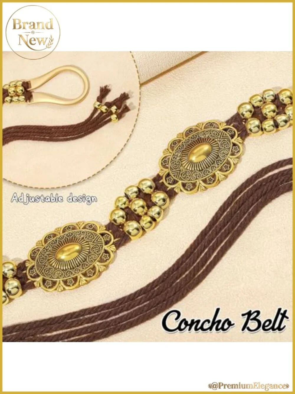 Western Concho Belt Braided Rope Turquoise Alloy Adjustable Cowgirl